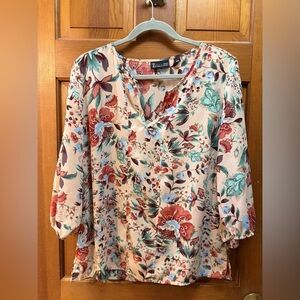 New York & Company Floral Blouse - light pink with floral pattern